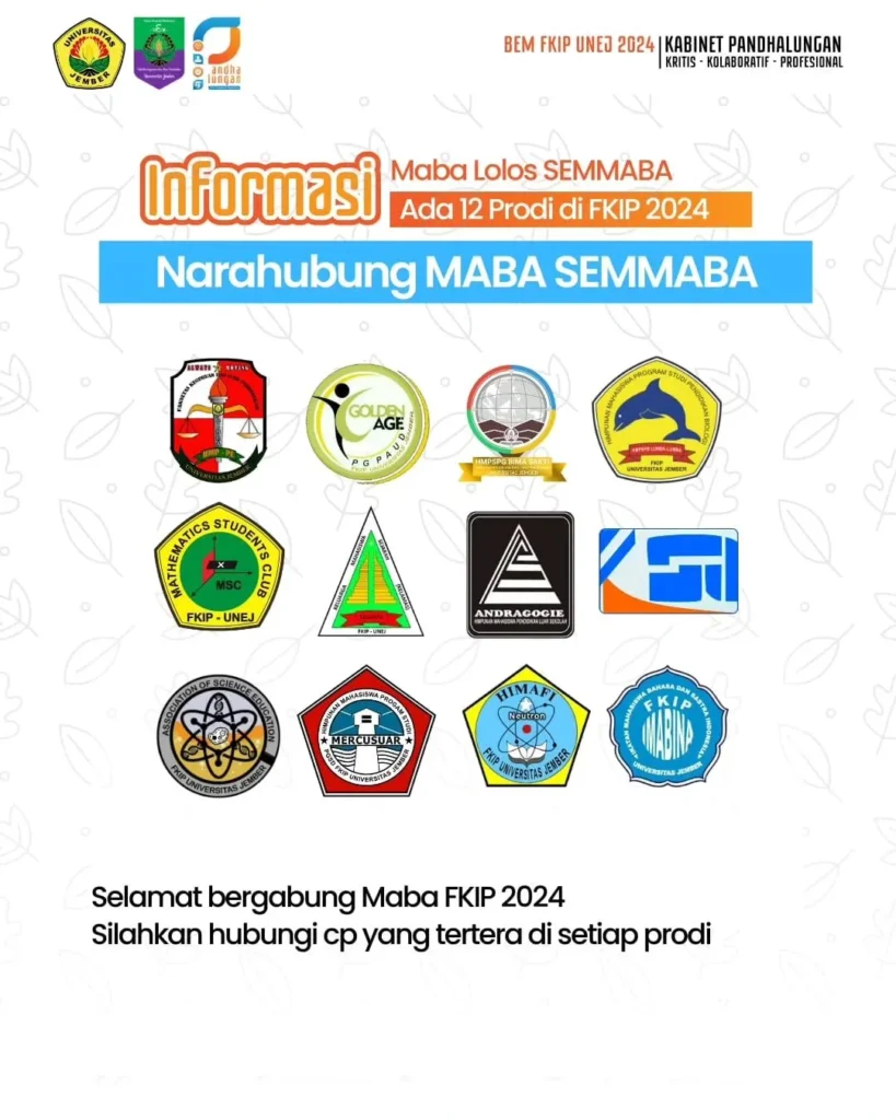 [SELAMAT DATANG CALON MAHASISWA BARU SEMMABA TAHUN 2024)Selamat datang, calon Mahasiswa Baru Fakultas Keguruan dan Ilmu Pendidikan Universitas Jember! Kami dari BEM FKIP dengan bangga mengundang Anda