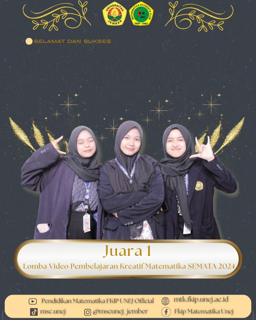 Mahasiswa Pendidikan Matematika Juara 1 Lomba Video Pembelajaran Kreatif Matematika SEMATA 2024