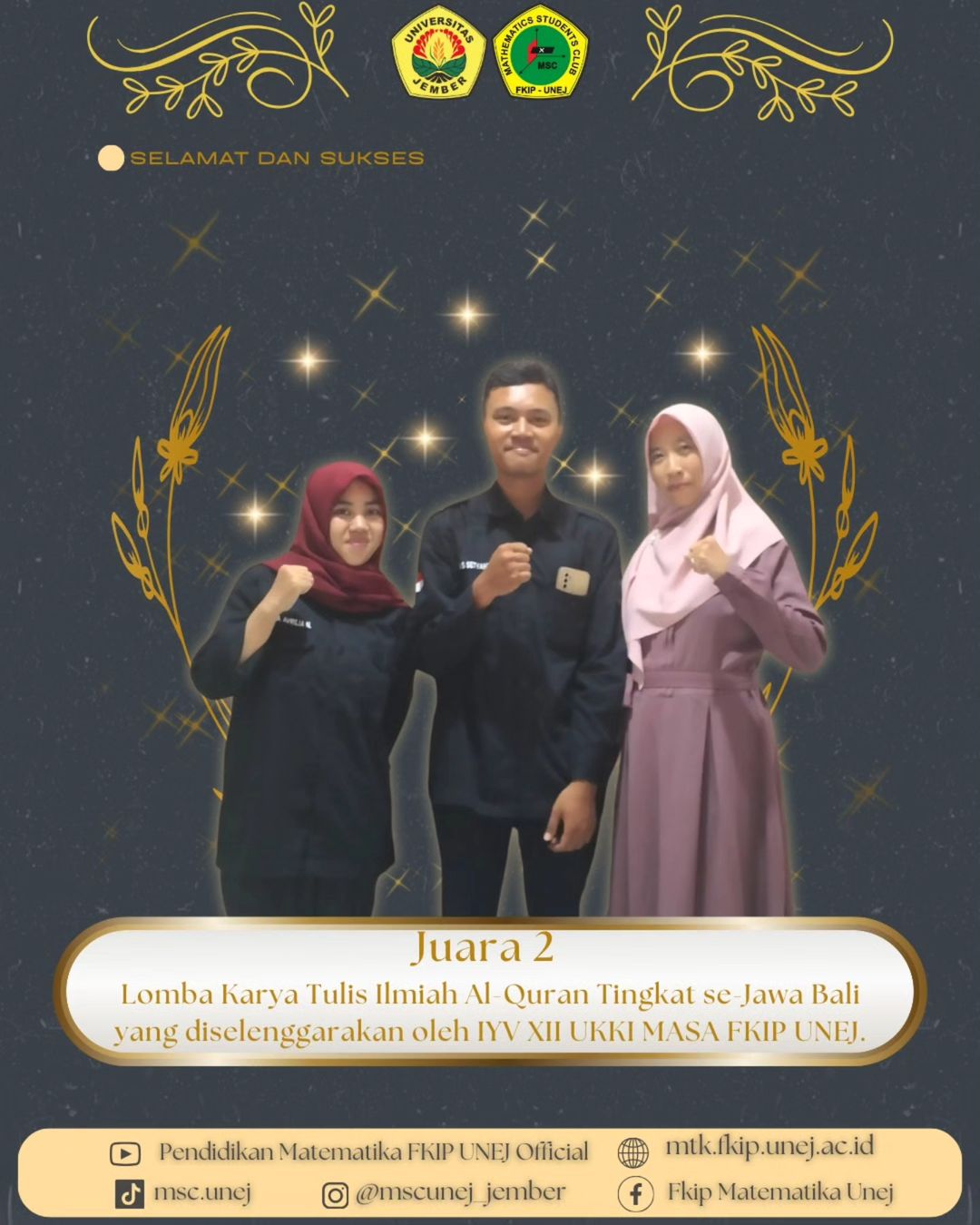 Mahasiswa Pendidikan Matematika Juara 2 Lomba Karya Tulis Ilmiah Al-Quran Tingkat se-Jawa Bali