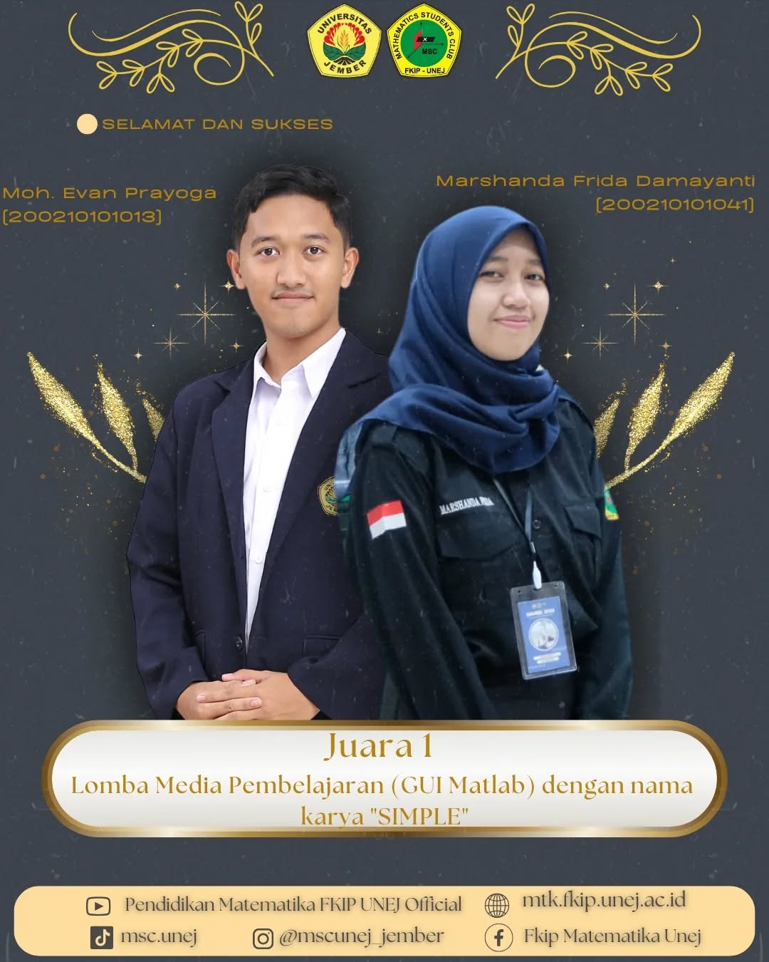 Mahasiswa Pendidikan Matematika Raih Juara 1 Lomba Media Pembelajaran