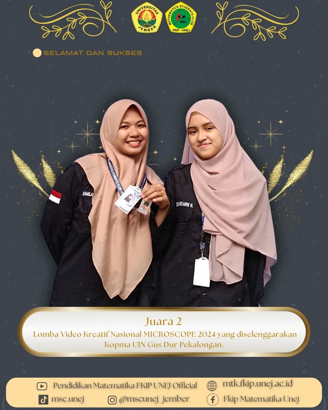 Dua Mahasiswi Pendidikan Matematika Juara 2 Lomba Video Kreatif Nasional