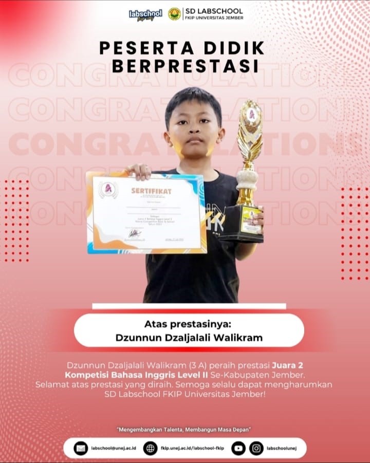 Dzununn Dzaljalali Walikram Raih Prestasi Di Kompetisi Bahasa Inggris Se-Kabupaten Jember
