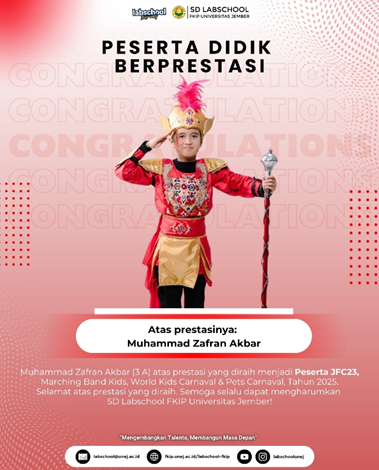 Muhammad Zafran Akbar Dinobatkan sebagai Peserta Didik Berprestasi SD Labschool FKIP Universitas Jember