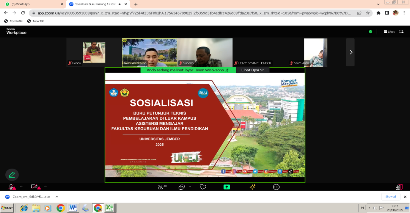 KEGIATAN SOSIALISASI PELAKSANAAN PEMBELAJARAN DI LUAR KAMPUS ASISTENSI MENGAJAR (ASJAR) SEMESTER GASAL TAHUN AKADEMIK 2025/2026 FKIP UNIVERSITAS JEMBER