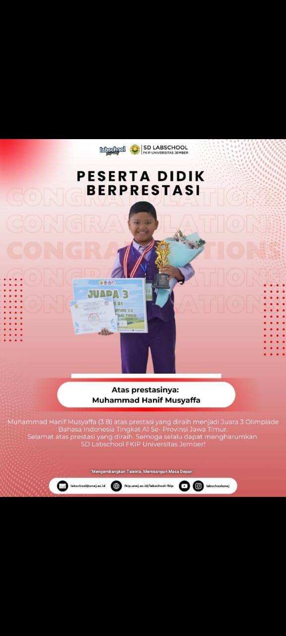 Kukuhkan Prestasi, Siswa SD Labschool Unej Sabet Juara Tiga Olimpiade Bahasa Indonesia Tingkat Provinsi