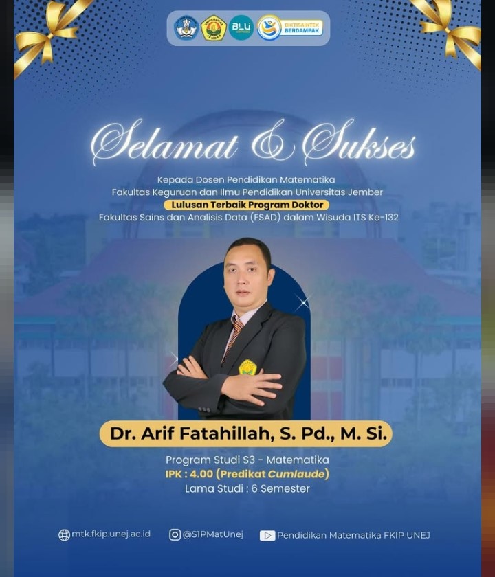 Dosen Pendidikan Matematika UNEJ Raih Gelar Doktor dengan Predikat Cumlaude