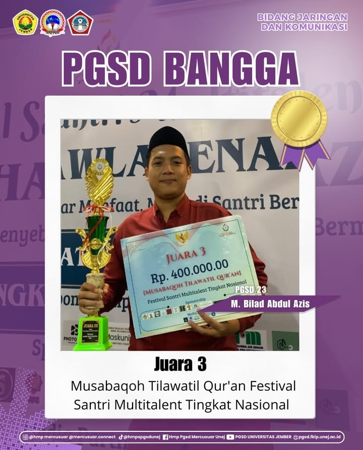 Dari Jember ke Yogyakarta, Mahasiswa PGSD UNEJ Sabet Juara 3 Festival Tilawatil Qur’an Nasional