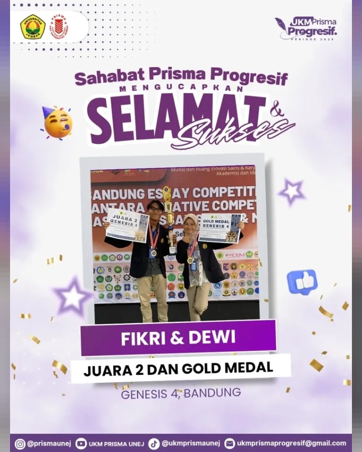 Duo Inovatif UNEJ Guncang Bandung: Fikri & Dewi Raih Emas Lomba Esai Kreatif Tingkat Nasional