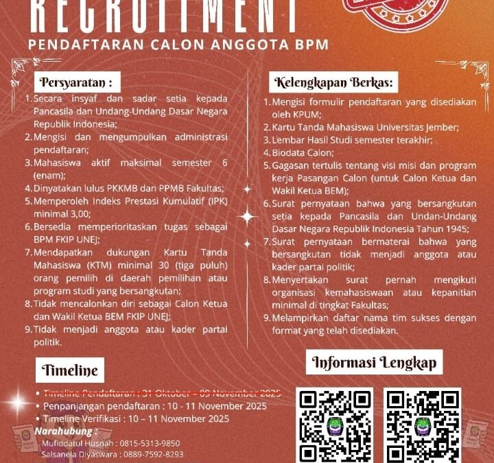 KPUM FKIP UNEJ Perpanjang Waktu Pendaftaran Calon Legislator Mahasiswa 2026