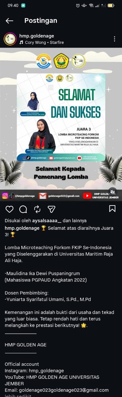 Sabet Juara 3 Lomba Microteaching Forkom, Mahasiswa PGPAUD UNEJ Taklukkan Panggung Nasional