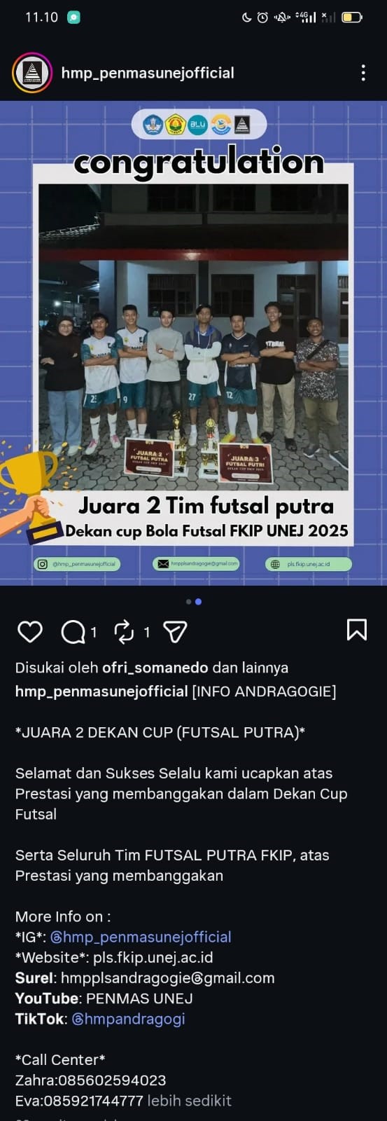 Tim Futsal Putra HMP PENMAS Raih Juara II dalam Dekan Cup FKIP Universitas Jember 2025