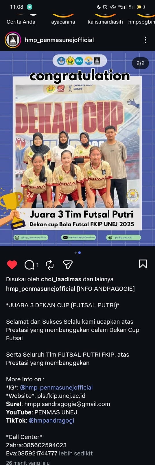 Tim Futsal Putri HMP PENMAS Raih Juara III dalam Dekan Cup FKIP Universitas Jember 2025