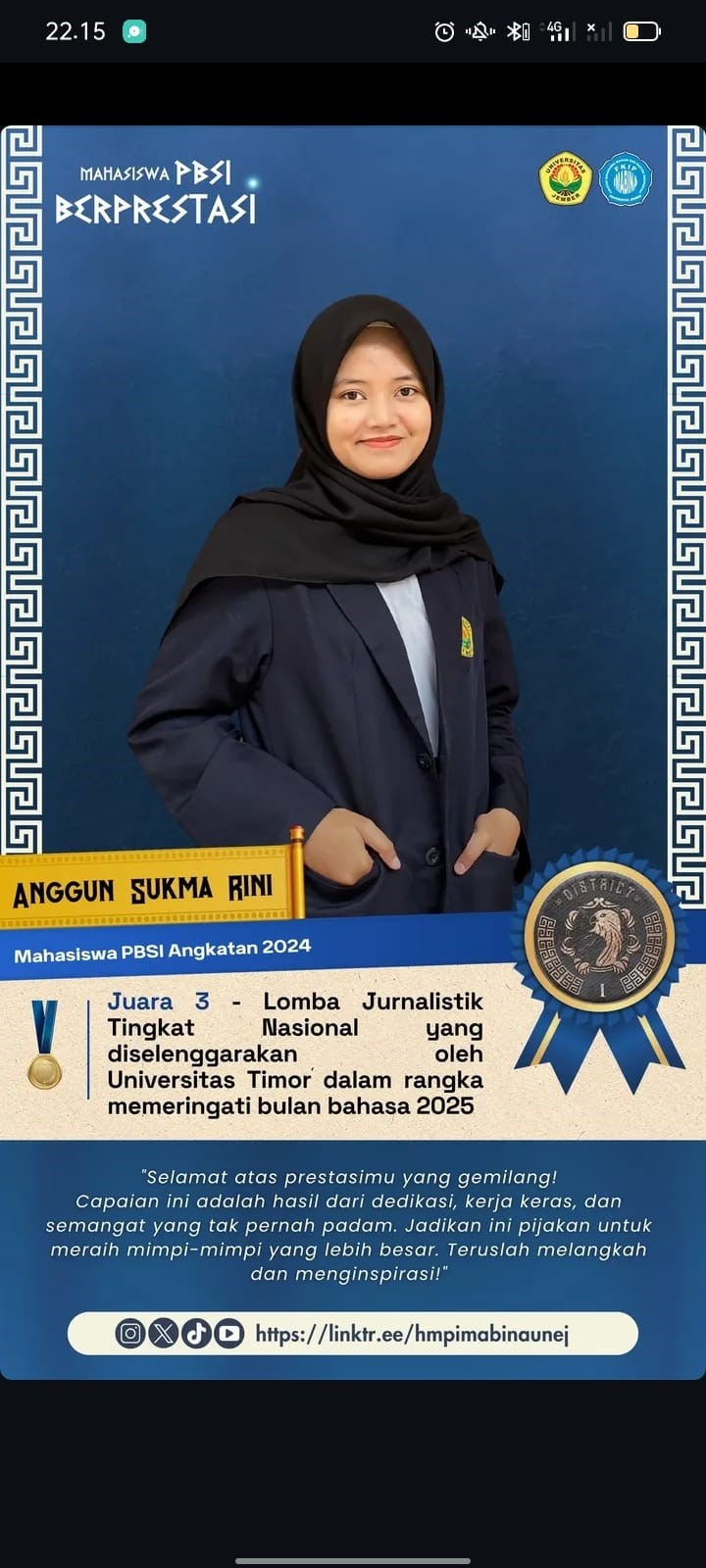 MAHASISWA PBSI FKIP UNEJ RAIH JUARA NASIONAL LOMBA JURNALISTIK 2025