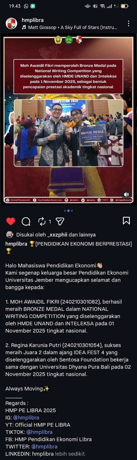 Dwiganda Prestasi Nasional: Mahasiswa Pendidikan Ekonomi FKIP UNEJ Ukir Sejarah di Ajang Kompetisi Menulis dan IDEA FEST