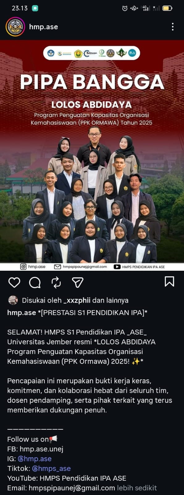 HMPS Pendidikan IPA Universitas Jember Lolos Program Abdidaya PPK Ormawa 2025