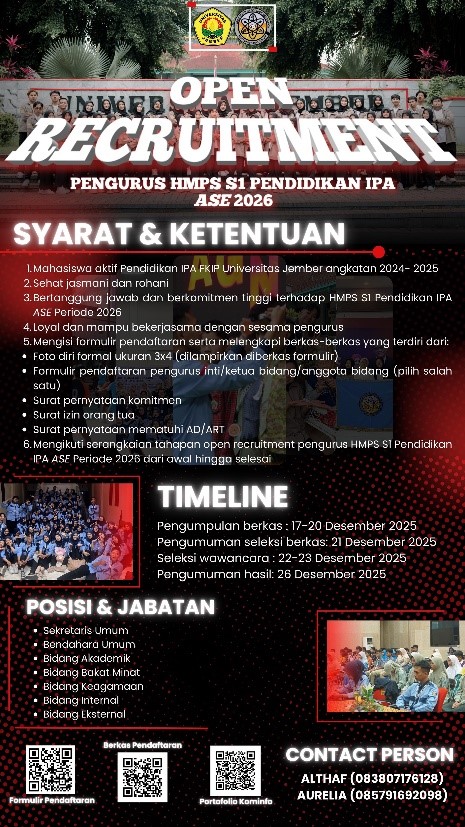 HMPS S1 Pendidikan IPA ASE Universitas Jember Resmi Buka Pendaftaran Pengurus Periode 2026