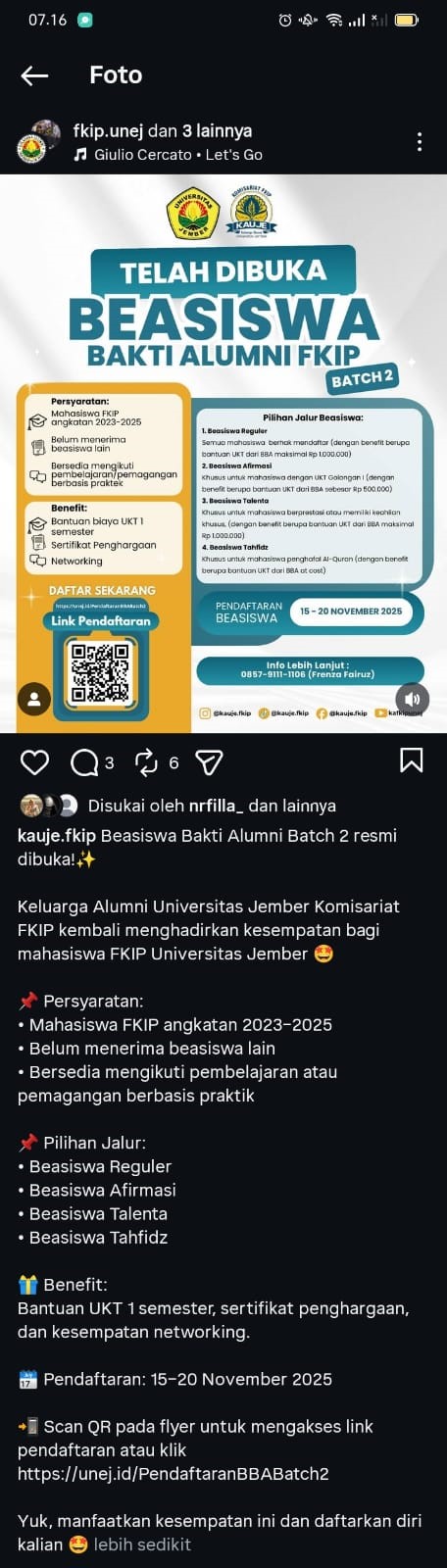 Kolaborasi Alumni Membawa Terang: Beasiswa Bakti Alumni FKIP Batch 2 Kembali Hadir untuk Mahasiswa UNEJ