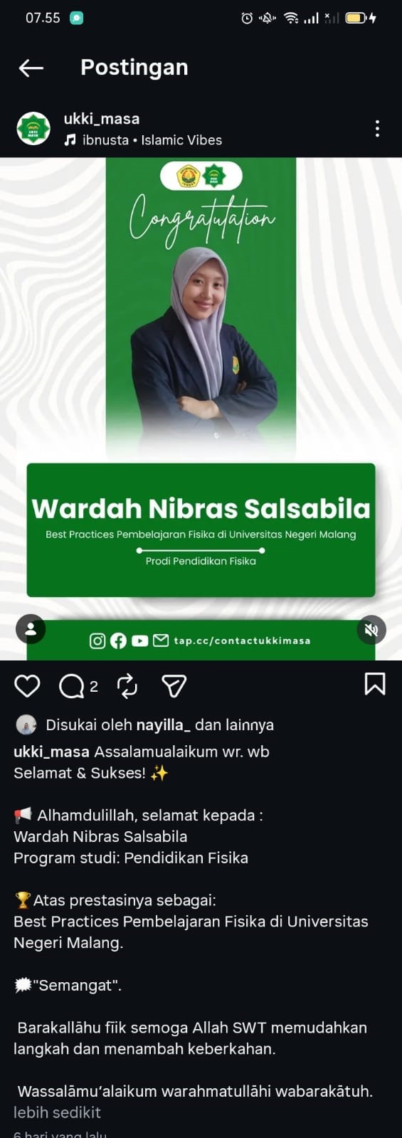 Inovasi dari Ruang Kelas, Wardah Nibras Salsabila Harumkan Nama Pendidikan Fisika UNEJ di Universitas Negeri Malang