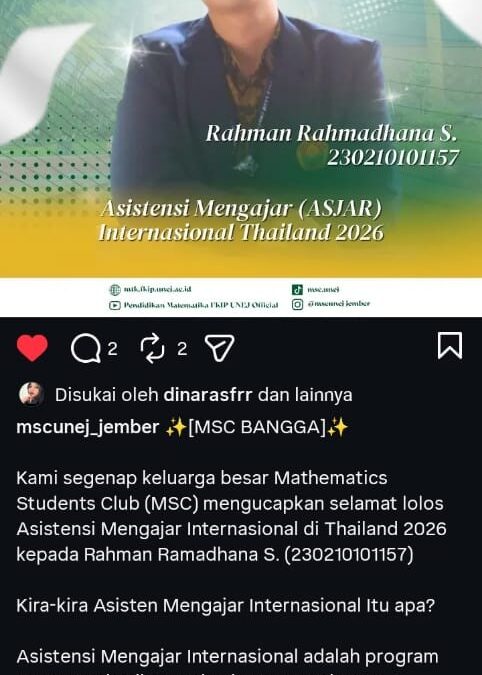 Mahasiswa MSC FKIP Universitas Jember Lolos Program Asistensi Mengajar Internasional Thailand 2026