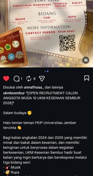 UKM Kesenian Sembur Universitas Jember Buka Pendaftaran Calon Anggota Muda Angkatan 10