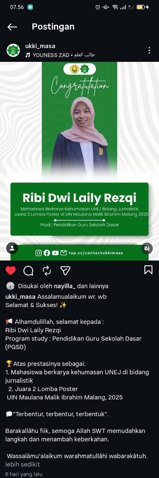 Visualisasi Kreatif Berbuah Prestasi: Ribi Dwi Laily Rezqi Sabet Juara 2 Lomba Poster Nasional di UIN Malang