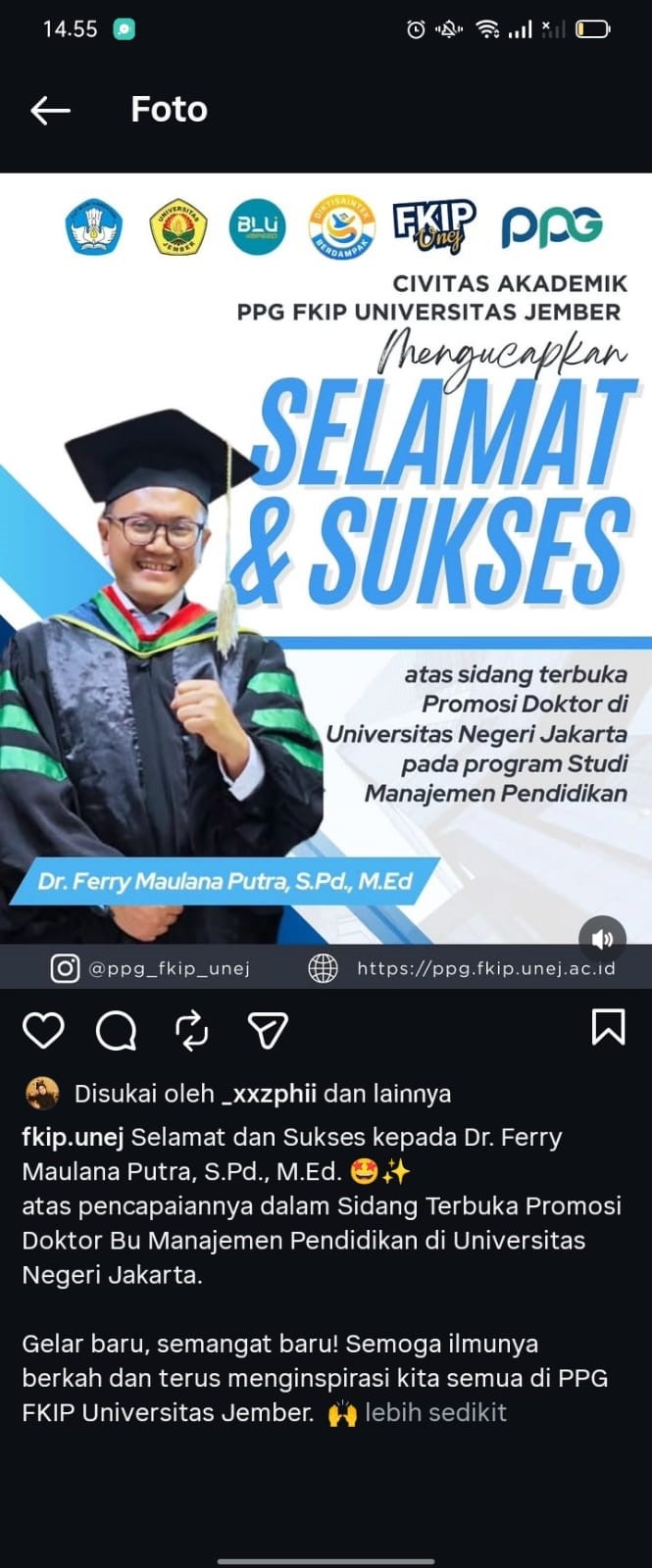 Civitas Academika PPG FKIP Universitas Jember Sampaikan Apresiasi atas Promosi Doktor Dr. Ferry Maulana Putra