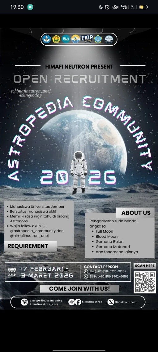 HIMAFI Neutron FKIP Universitas Jember Buka Open Recruitment Astropedia Community 2026