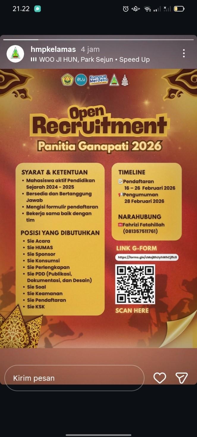 HMP Sejarah FKIP Universitas Jember Buka Rekrutmen Panitia Ganapati 2026