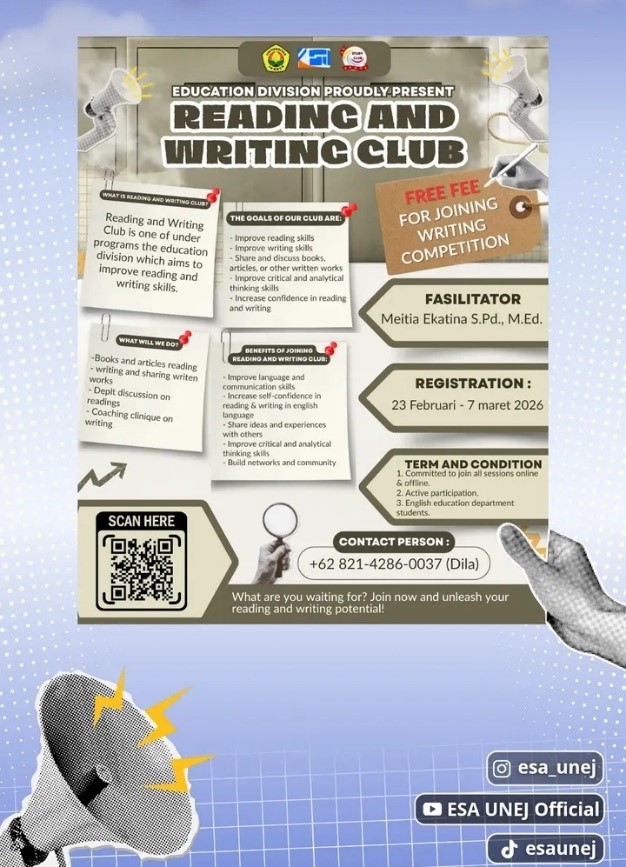 Asah Kemampuan Literasi Bahasa Inggris, HMP ESA FKIP UNEJ Gelar Reading and Writing Club