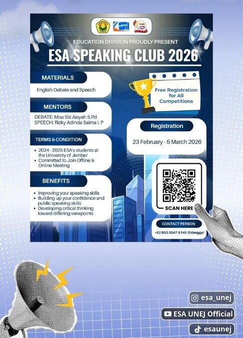 HMP ESA FKIP UNEJ Buka Pendaftaran ESA Speaking Club 2026 untuk Kembangkan Kemampuan Public Speaking Mahasiswa