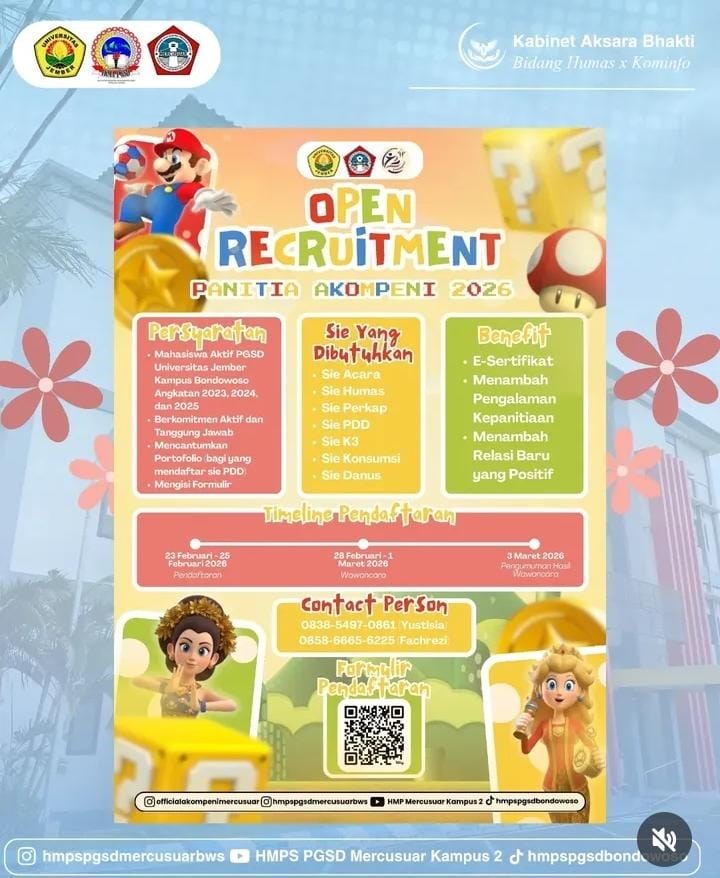 HMP PGSD Mercusuar BWS FKIP UNEJ Buka Open Recruitment Panitia AKOMPENI 2026