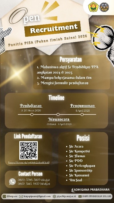 HMPS Pendidikan IPA ASE Buka Open Recruitment Panitia Pekan Ilmiah Sains (PISA) 3.0 Tahun 2026