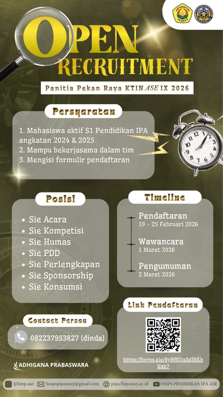 Pendidikan IPA ASE Universitas Jember Buka Open Recruitment Panitia Pekan Raya KTI ASE IX 2026
