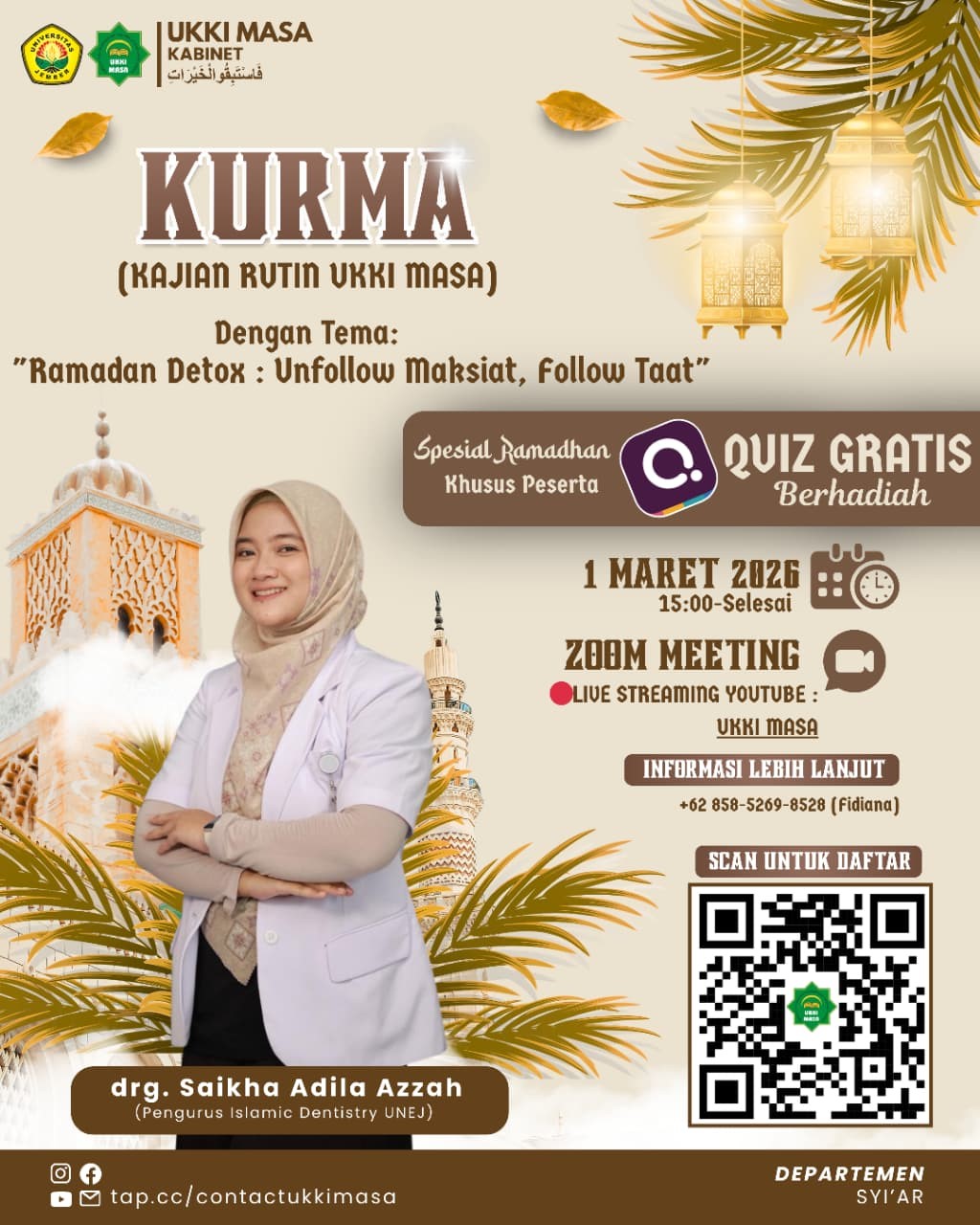 UKKI MASA Gelar Kajian Rutin Ramadan 2026 Bertema “Ramadan Detox: Unfollow Maksiat, Follow Taat”
