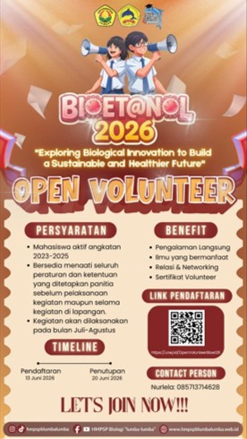 Open Volunteer BIOETANOL 2026 Dibuka, Mahasiswa Diajak Berkontribusi dalam Kegiatan Biologi Nasional