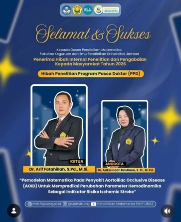 Dosen Pendidikan Matematika FKIP Universitas Jember Raih Hibah Penelitian Pascadoktoral 2026