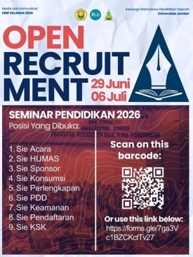 HMP Pendidikan Sejarah UNEJ membuka Recruitment Panitia Seminar Pendidikan 2026