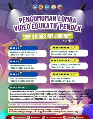 FKIP Universitas Jember Umumkan Pemenang Lomba Video Edukatif Pendek “My Studies My Journey” Series 1