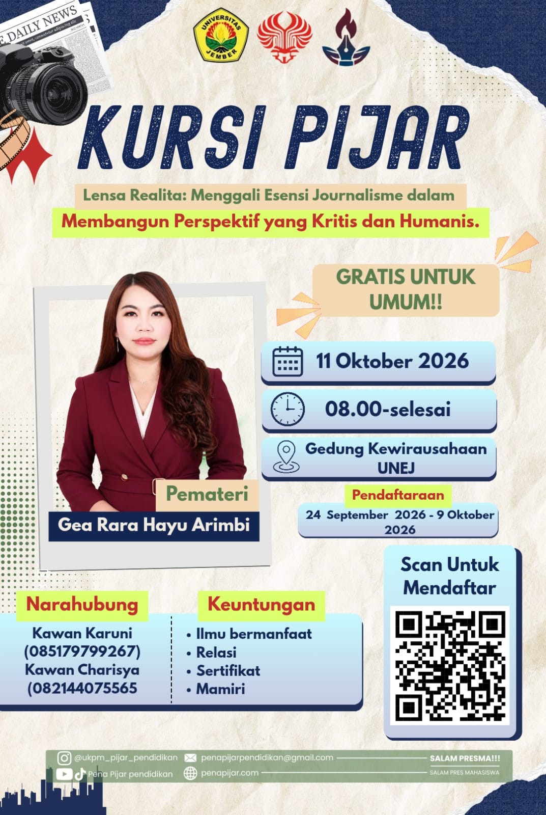 Pendaftaran Kursi Pijar Dibuka, Saatnya Belajar Jurnalistik Kritis dan Humanis